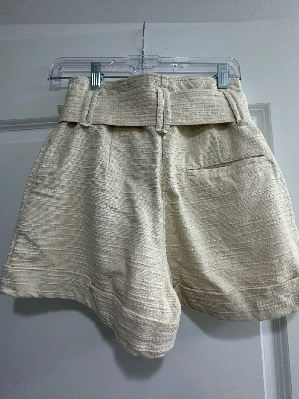 Sezane Cream High-Waist Belted Textured Shorts - Picture 3 of 4